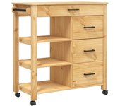 Carrito de cocina，estantería de cocina, carrito de servir monza madera maciza de pino 84x40x90 cm cfw35787