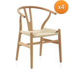 Pack 4 sillones madera de haya con asiento trenzado
