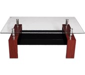 Mesa de centro moderna, tapa de cristal templado, mesa de centro con estante, 110x60h45 cm, color marrón