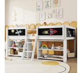 Cama infantil 90 x 200 cm con estantes de almacenamiento - madera de pino + mdf - somier de láminas - blanco (sin colchón)