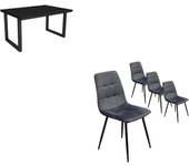 Conjunto salón, mesa de comedor - 140 - negro - estilo industrial, pack de 4 sillas de comedor - silla tapizada