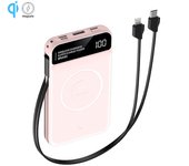 Powerbank 10.000mah con carga inalámbrica de 15w, salida pd22.5w super quick charge, carga rápida. pantalla indicadora de carga. 12x2x7 cm. rosa dam