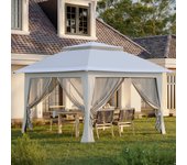 3,64 x 3,64 x 2,94 m cenador de jardín, pérgola exterior con paredes laterales de mosquitera y doble techo, pabellón de jardín impermeable