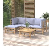 Maison exclusive - set de muebles de jardín 5 piezas bambú y cojines gris claro