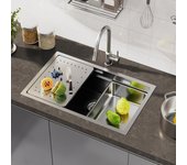 Fregadero de cocina cecipa max 1 seno 70×44×21cm fregadero encastrable de acero inoxidable cepillado con escurridor y lavabo
