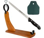 Cuperinox jamonero profesional gondola | tabla jamon | cuchillo jamonero alveolos acero inox + cubre jamón universal | set cortar jamón (3 pzas)