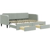 Sofá cama nido con cajones terciopelo gris claro 90x200 cm