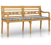 Banco batavia con cojín patrón cuadros grises madera teca 150cm