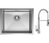 Cecipa max 1 lavabo fregadero 50*44cm fregadero de cocina de inox cepillado + grifo de cocina mezclador con resorte con 3 modos de salida de agua