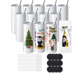 Vevor paquete de 12 vasos de sublimación rectos a granel en blanco 20 oz acero inoxidable blanco