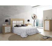 Pack de dormitorio con cabecero de 160 x 120 cm + 2 mesitas de noche + sinfonier | color cambria y blanco (para cama de 135-140 o 160)