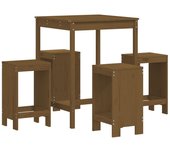 Mesa y taburetes altos de jardín 5 pzas madera pino marrón miel