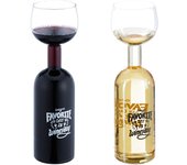 Relaxdays copa vino con botella, copón cristal, decantador, regalo chistoso, dicho inglés, 750ml, transparente