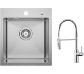 Cecipa max fregadero de cocina 1 seno 40 × 45 cm fregadero de inox fregadero encastrable + mezclador de resorte cepillado con ducha extraíble