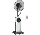 Ventilador de pie 2 en 1 con función de nebulización 90w, 3 modos de ventilación, depósito de 31l, ruedas, control remoto, negro
