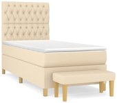 Cama somier tapizada con colchón de tela color crema 90x200 cm
