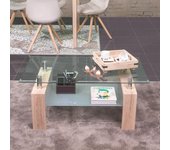 Mesa de centro kenia tapa y revistero de cristal y pies de mdf - roble sonoma