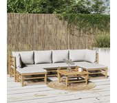 Vidaxl set de muebles de jardín 7 piezas bambú y cojines gris claro