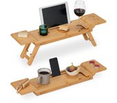 Relaxdays bandeja bañera bambú, 70 cm ancho, soporte para tablet, móvil, copa de vino, tabla baño con patas, natural