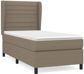 Cama box spring con colchón tela gris taupe 90x200 cm