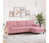 Sofá 3 plazas con reposapiés rosa 210 cm terciopelo