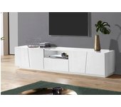 Mueble tv paul, aparador bajo de salón, base para mueble para televisión, 100% made in italy, 220x43h46 cm, blanco brillo, con luz led