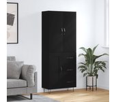 Aparador alto | aparador de comedor | armario de cocina madera contrachapada negro 69,5x34x180 cm cfw26893