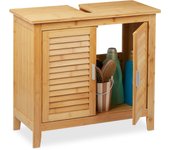 Relaxdays mueble de baño bajo lavabo de bambú, 60 x 67 x 30 cm, 1 compartimento grande, 2 puertas, magnéticas, natural