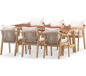 Conjunto mesa cerámica terracota 205x105 y 6 sillas cuerda beige - bisbal & siena