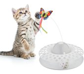 Relaxdays juguete interactivo para gatos, con mariposa y bola, 33,5x22 cm, carrusel para gatitos, 360º, a pilas, blanco