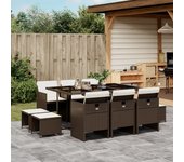 Conjunto de comedor de jardín y cojines 11 piezas ratán marrón