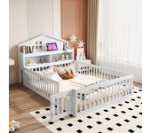 Cama infantil 140 x 200 con rejilla protectora y puerta - madera maciza - estantes y almacenaje - blanco