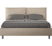Cama doble antea símil piel gris tórtola con contenedor doble elevado tapizado