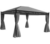 Pérgola pabellón cenador de jardín estructura estable 7 cm con pared lateral + mosquitera gris 4x3 m 04_0004090