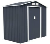 Costway caseta jardin exterior con base metálica con puerta, 213x127x185cm, exterior caseta de jardín metálica herramienta almacenamiento, cobertizo j