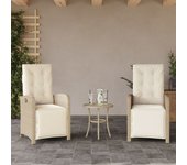 Vidaxl sillones reclinables jardín con reposapiés 2 uds ratán pe beige