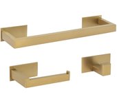 Valaz accesorios de baño adhesivos pegados sin talado oro mate con protección pvd cuadrados toallero 40cm+ percha+ portarollos - 2perchas