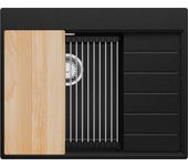 Primagran fregadero cocina negro metallic 62x50cm, fregadero granito 1 seno + sifón + accesorios, fregadero sobre encimera al mueble 45cm - sydney