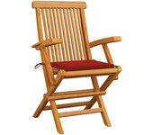 Sillas de jardín 6 uds madera maciza de teca con cojines rojos