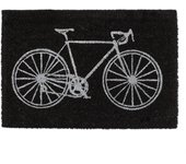 Relaxdays felpudo fibra de coco, estampado biccleta, tapete puerta, interior y exterior, antideslizante, 40x60 cm, negro