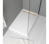 Plato de ducha acrílico blanco 80x120x4 cm + rejillas lineales cromada y oro cepillado - whiteness ii