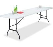 Relaxdays mesa plegable rectangular con asa para jardín y terraza, metal y plástico, blanco, 73 x 240 x 70 cm