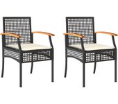 2 piezas sillas de jardín | silla de exterior | sillon jardín con cojín ratán pe negro y madera acacia cfw600567