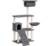 Rascador para gatos con postes de sisal gris oscuro 131 cm