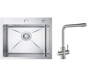 Fregadero de cocina 1 seno 50×45×18,5 cm fregadero de acero inoxidable cepillado + mezclador de cocina para sistema de ósmosis