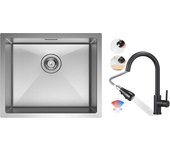 Cecipa fregadero max 1 seno 50*44cm fregadero de acero inoxidable cepillado + grifo de cocina mezclador con ducha extraíble, negro