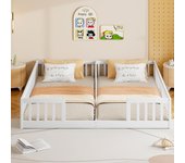 Cama infantil 2 x 90 x 200 cm con barandillas - madera de pino + mdf - estilo sencillo - blanco (sin somier ni colchón)