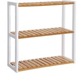 Estantería de bambú con estante ajustable para baño, uso como organizador, almacenamiento, 60x15x54 cm, blanco y natural