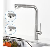 Mezclador cocina extraíble cepillado,acero inoxidable,fregadero mezclador 2 modos jets agua caliente/fría,grifo telescópico para fregadero verduras