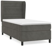 Cama con somier tapizado y colchón de terciopelo gris oscuro 90x190 cm